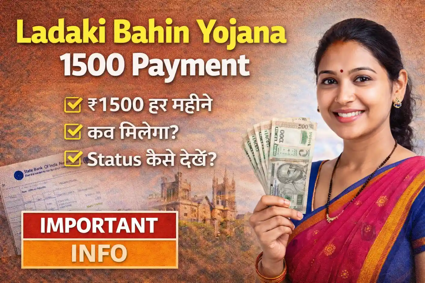 Ladaki Bahin Yojana 1500 payment thumbnail showing women scheme benefit and status update