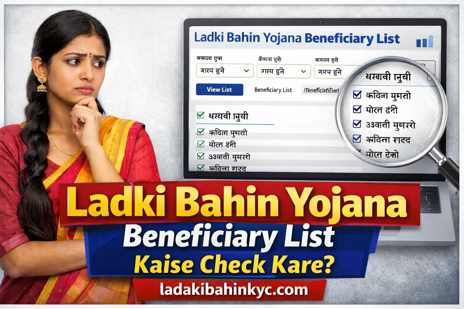Ladki Bahin Yojana Beneficiary List Kaise Check Kare – District/Village Wise लिस्ट चेक करने का पूरा तरीका, ladakibahinekyc.com