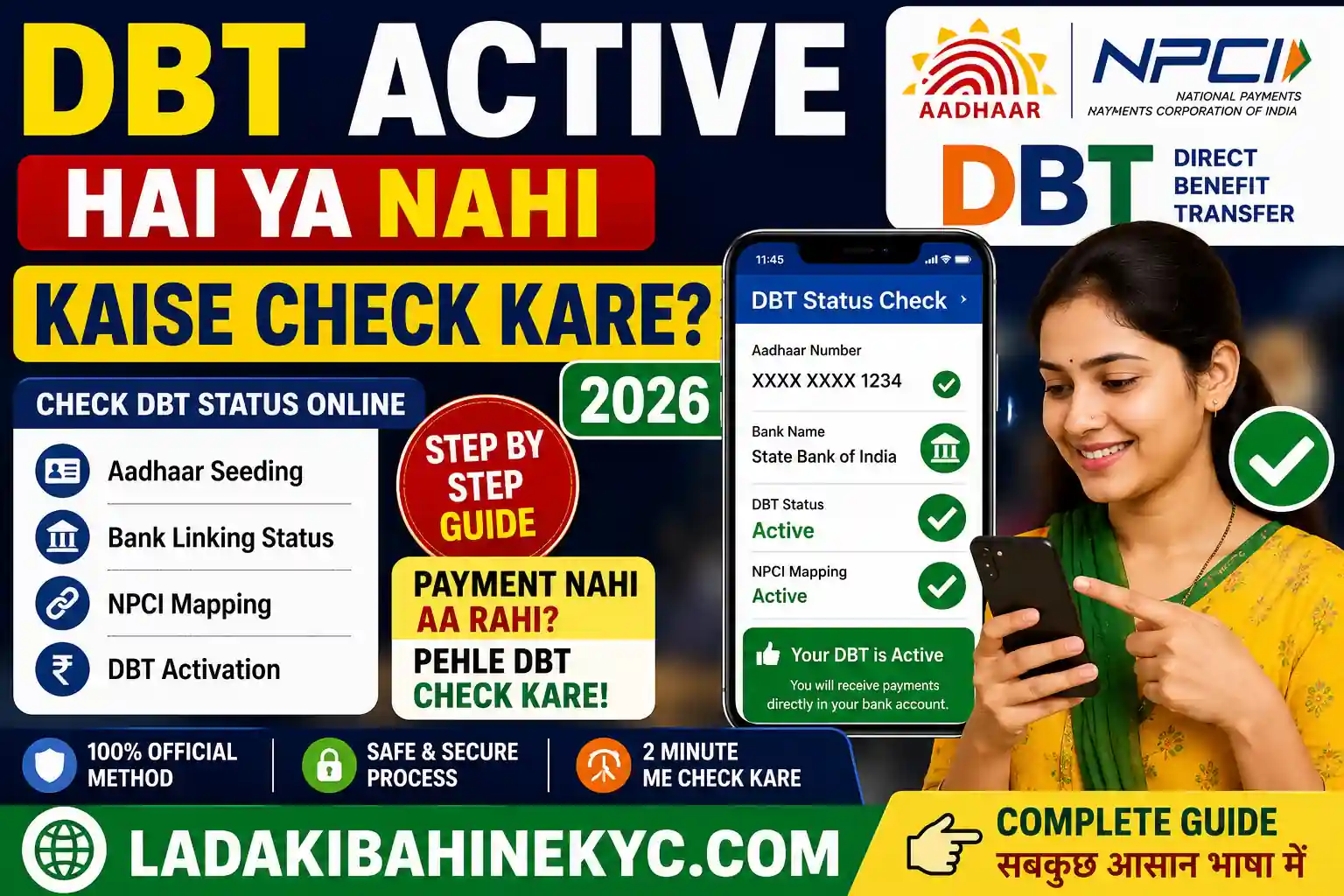 DBT active check online 2026 thumbnail with Aadhaar NPCI mapping and bank linking status guide