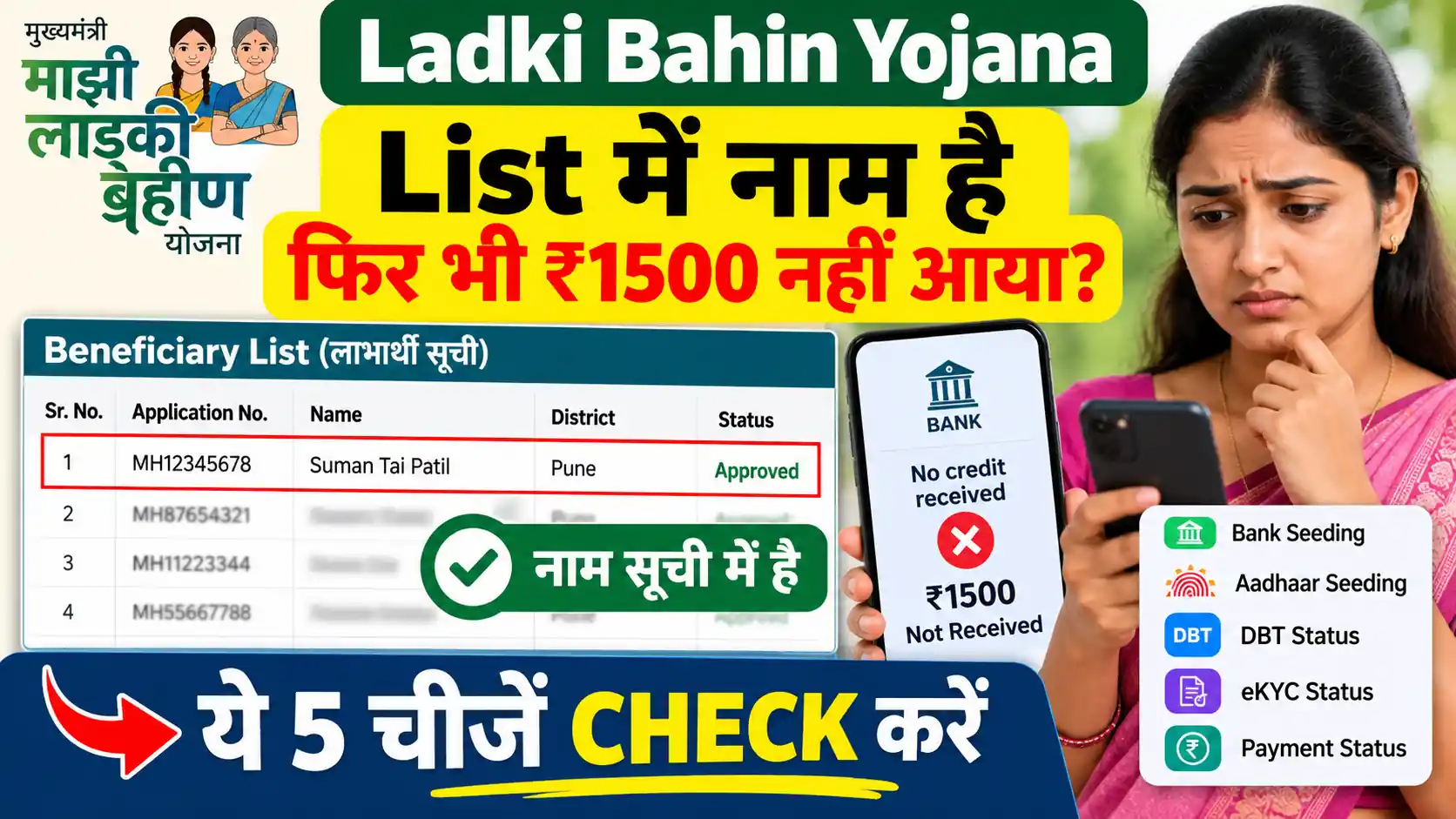 Ladki Bahin Yojana beneficiary list me naam hai lekin payment nahi aaya